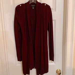 WHITE HOUSEE BLACK MARKET LONG CARDIGAN/COVER UP. SZ S. BURGUNDY. SO VERSATILE!